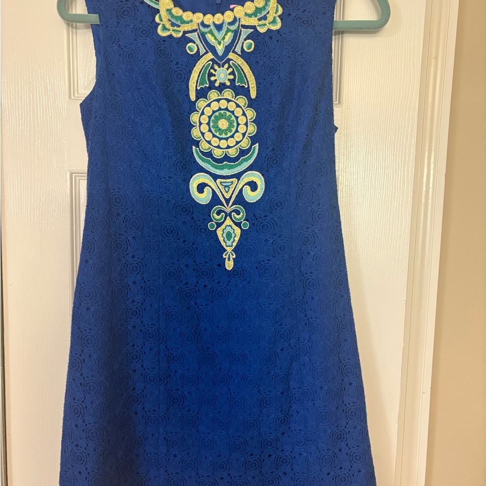 Lilly Pulitzer Blue Dress with Yellow and Green Embroidery